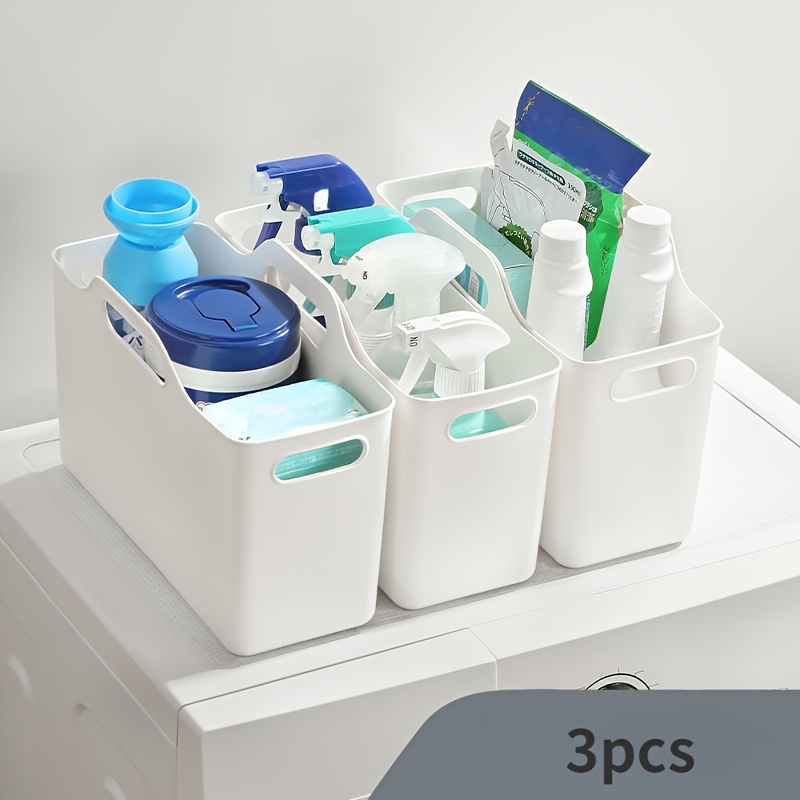 

3-pack Plastic Cleaning Supply Organizers - Storage Baskets For Kitchen, Bathroom, Bedroom, Office & Dorm - Under Sink Caddy For Household Items & Cleaning