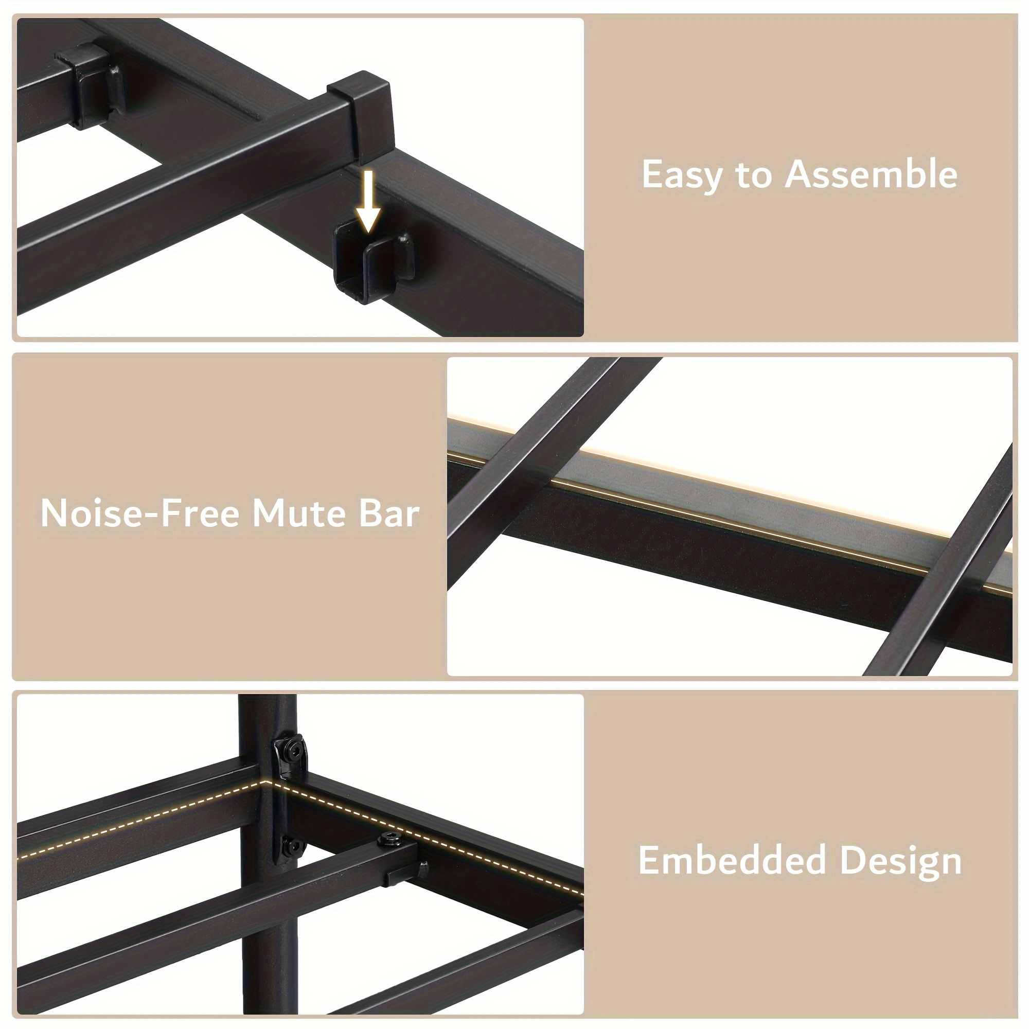 Metal Bed Frame, Platform Bed Frame with Faux Leather Headboard, Heavy-Duty Thicker Metal Steel Slats Support, 12'' Under-Bed Space, Easy Assembly - Image 10