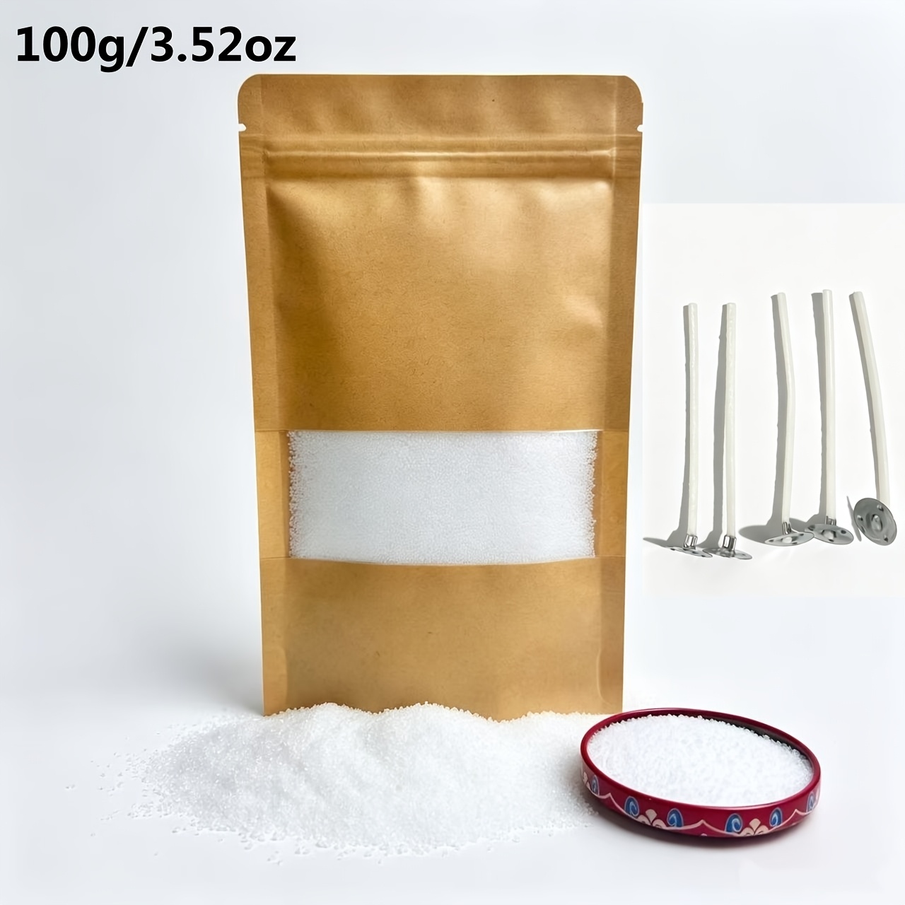 TEMU Diy Colored Sand Wax , Available In Red, White, Blue, Green, And Purple. Includes 5 Candle Wicks. Suitable For Home Decor, Weddings, Holiday