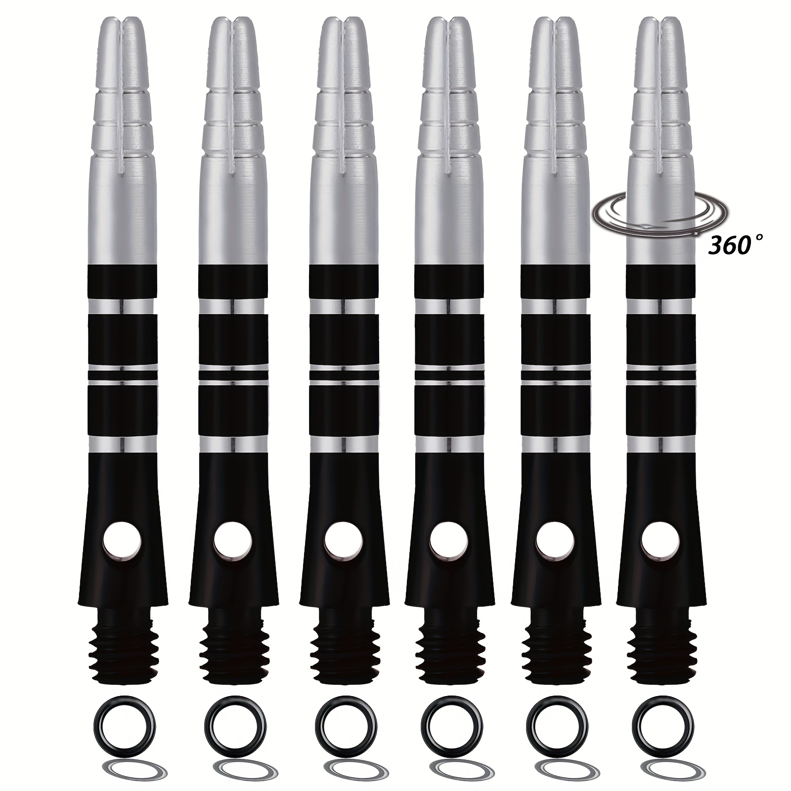 Image of Set Of 6 Aluminum Alloy Dart Shafts, 43mm In Length, Featuring 4 And A 360° Rotating Design, In Colors For Accurate Throws