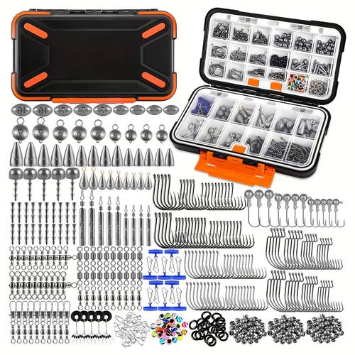 397pcs fishing accessories kit fishing tackle box with tackle included hooks weights jig heads swivels snaps into 12 rigs fishing gear equipment applies to for bass trout crappies etc best for christmas