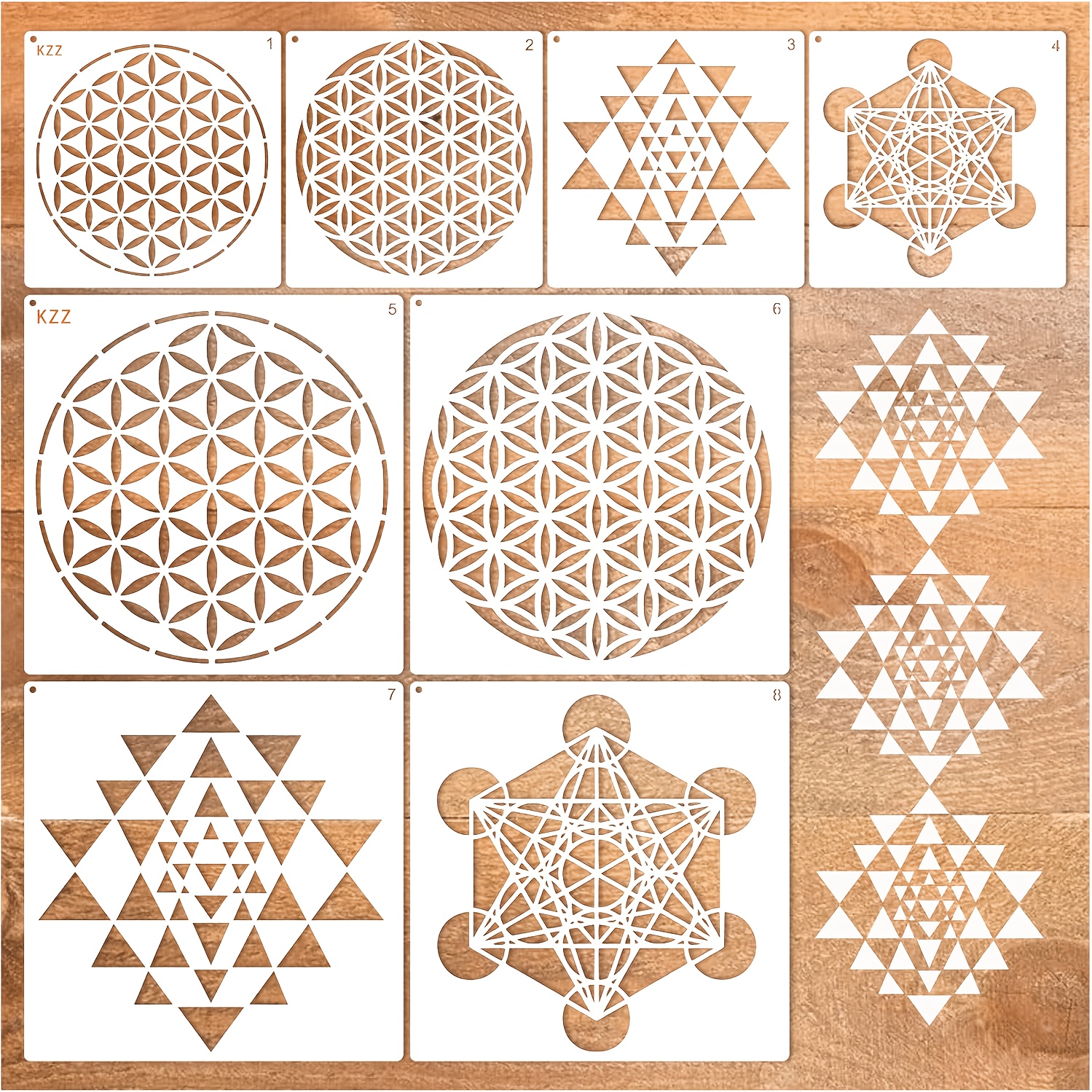 Kzz 8pcs Geometry Stencils For Crafts Reusable Plastic Drawing Templates Star Geometric Stencil For Wall Fabric Wcanvas Paper