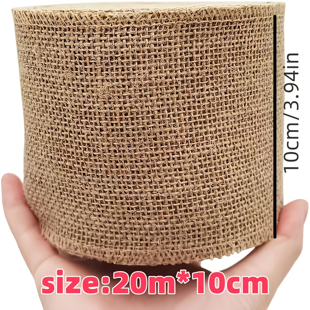 TEMU 20 Meters Long, 10/15 Centimeters Wide Natural Burlap Ribbon - Hessian Lace Gift Packaging Christmas Vintage Wedding Table Runner Tablecloth,