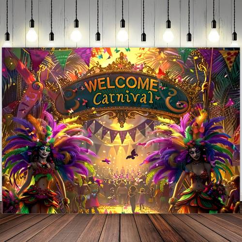 1pc vibrant polyester carnival welcome banner universal holiday decor multipurpose event backdrop with circus characters no electricity needed for birthdays anniversaries parties
