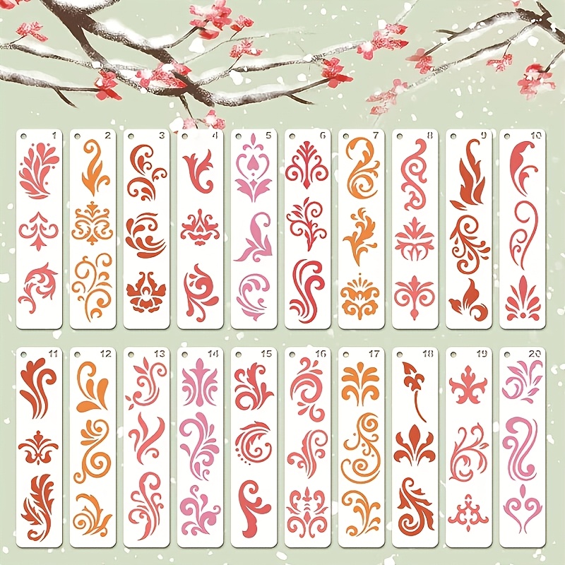 Image of 20 Reusable Vintage Floral Eyebrow Templates - Simple Pet Templates With Exquisite Swirls And Leaves, Ivory , Suitable For Stage And Hanfu