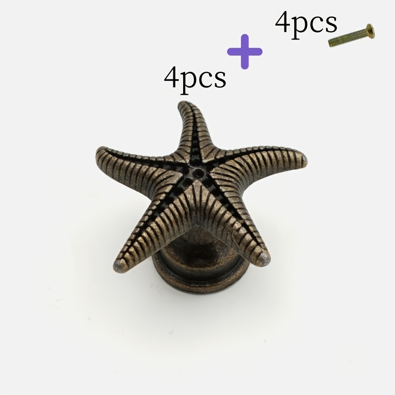 TEMU 8pcs 4pcs Starfish Handles + 4pcs Handle Screws), Alloy Starfish Shaped Decorative Handles, Light Luxury Iron Single Hole Handles, Wooden Box