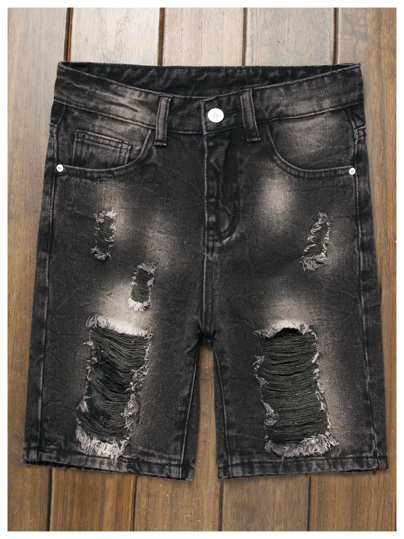 black ripped jeans shorts boys teens retro distressed Temu - Main Image