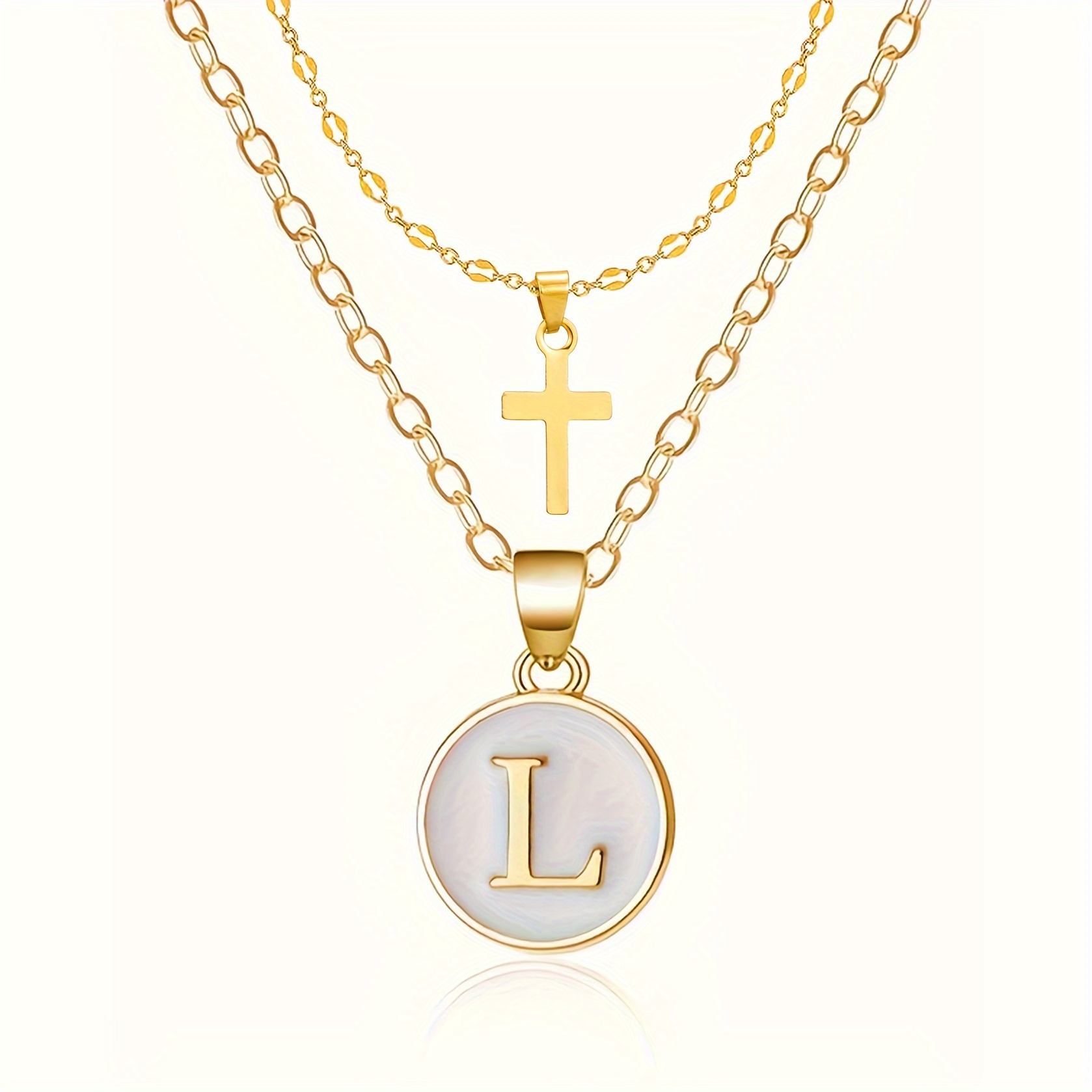 2pcs Set - Initial Necklace - Detachable And Stackable Multi-layered Cross And Double Pendant Necklace - For Daily Wear - As A Holiday Gift
