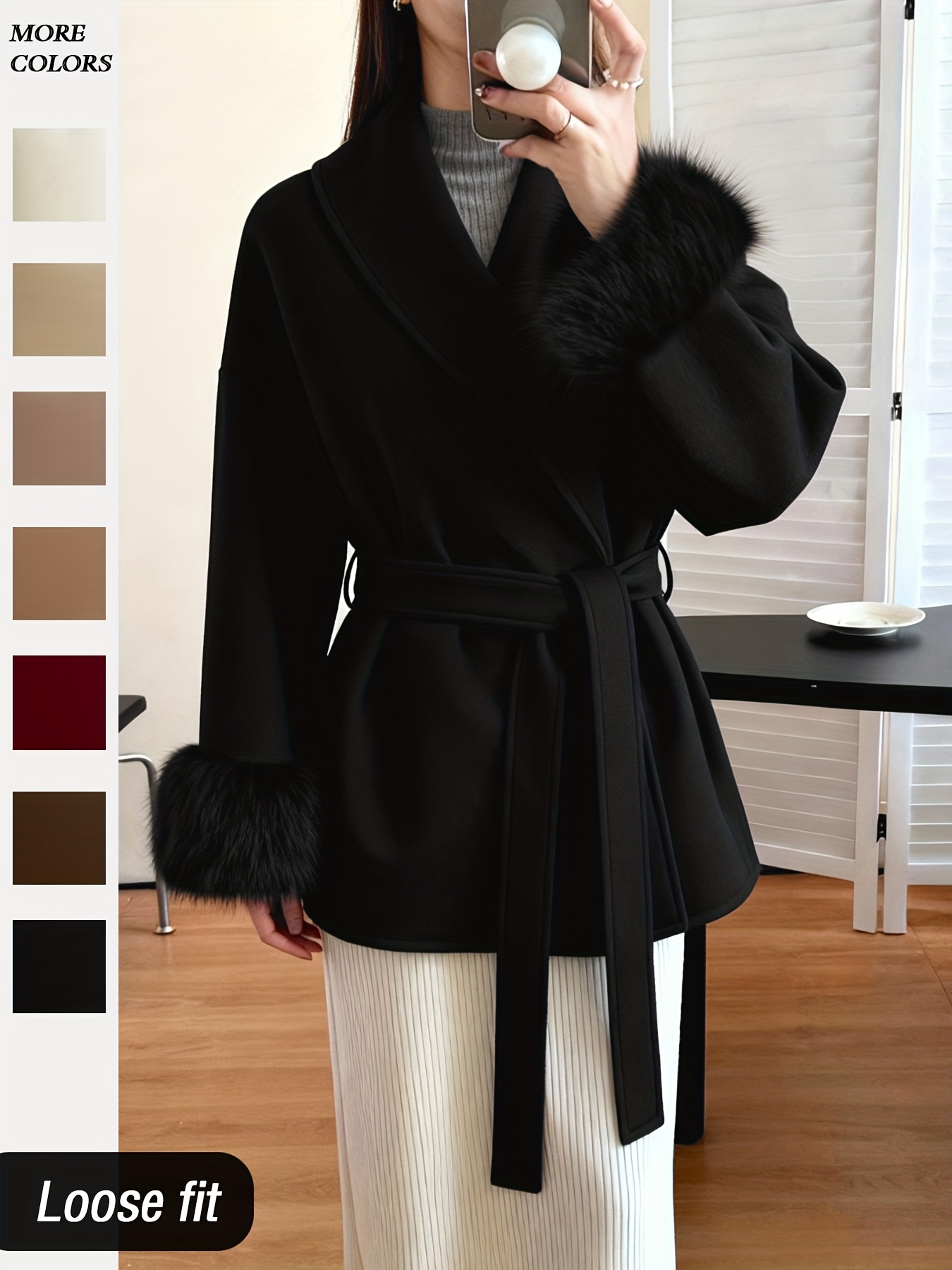 womens fashion elegant furry sleeve coat autumn winter womens clothing Product details 33