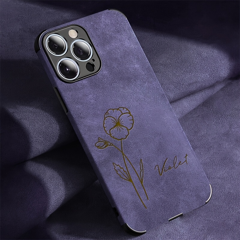 Fashionable Laser Engraving Personalized Customized Name Birthday Flower Phone Case for iPhone 16 15 14 13 12 11 Pro Max Plus Lambskin Faux Leather Soft DIY 3D Engraved Gift Cover for Valentine's Day Gift, Birthday Gift 16 Pro Max