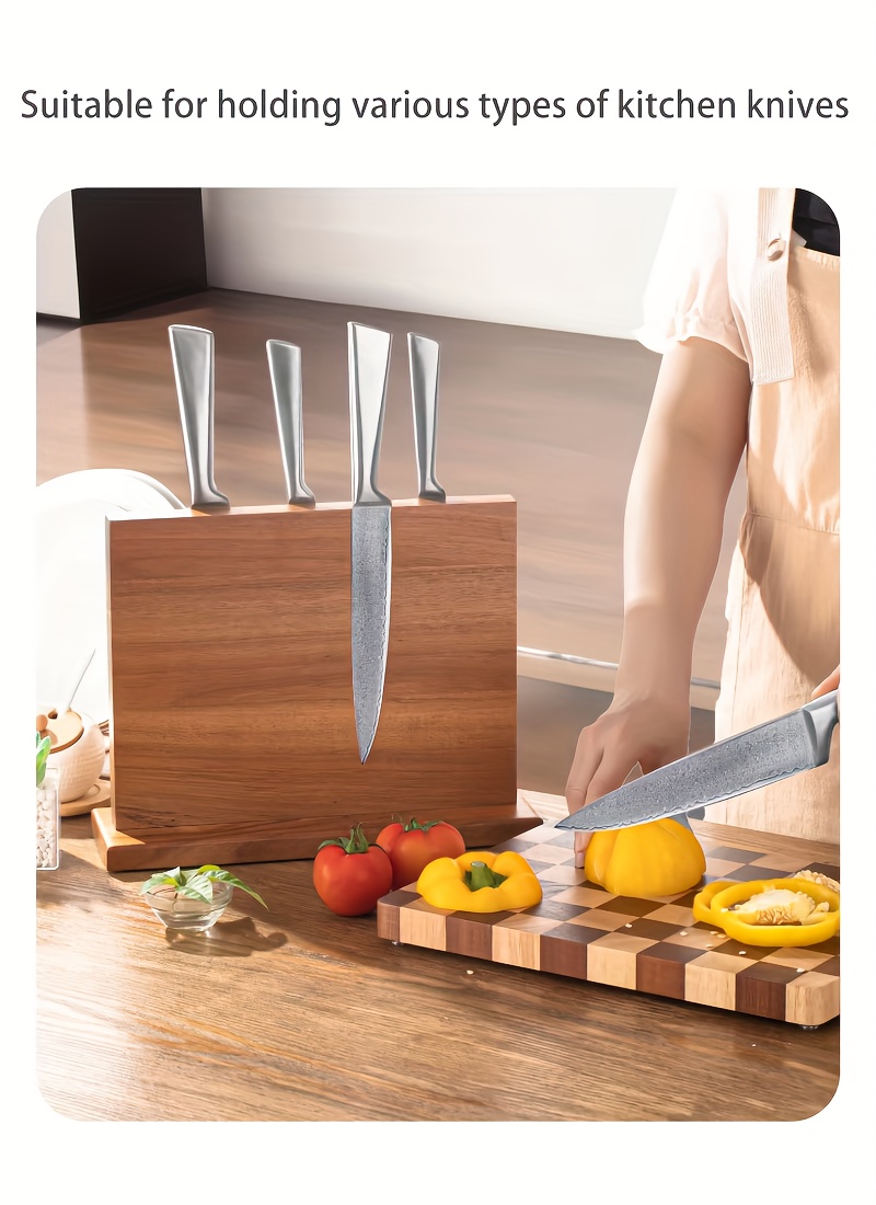 acacia wood double sided magnetic knife holder thickened and enlarged kitchen knife storage rack non food contact log organizer for scissors ideal for christmas halloween easter hanukkah thanksgiving details 7