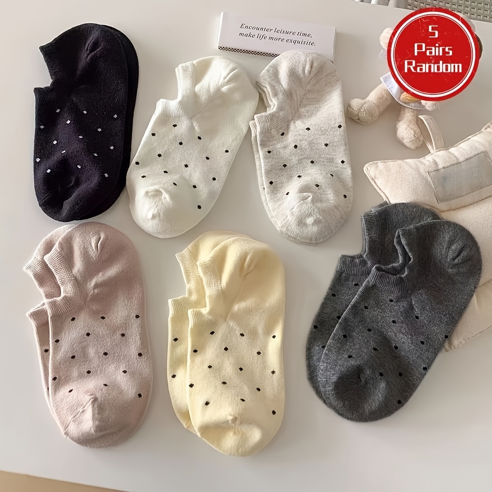 TEMU 5 Pairs Mixed Colors Random /summer New Products Ins Small Polka Dot Boat Socks Breathable Short Socks Fresh Casual Women's Socks