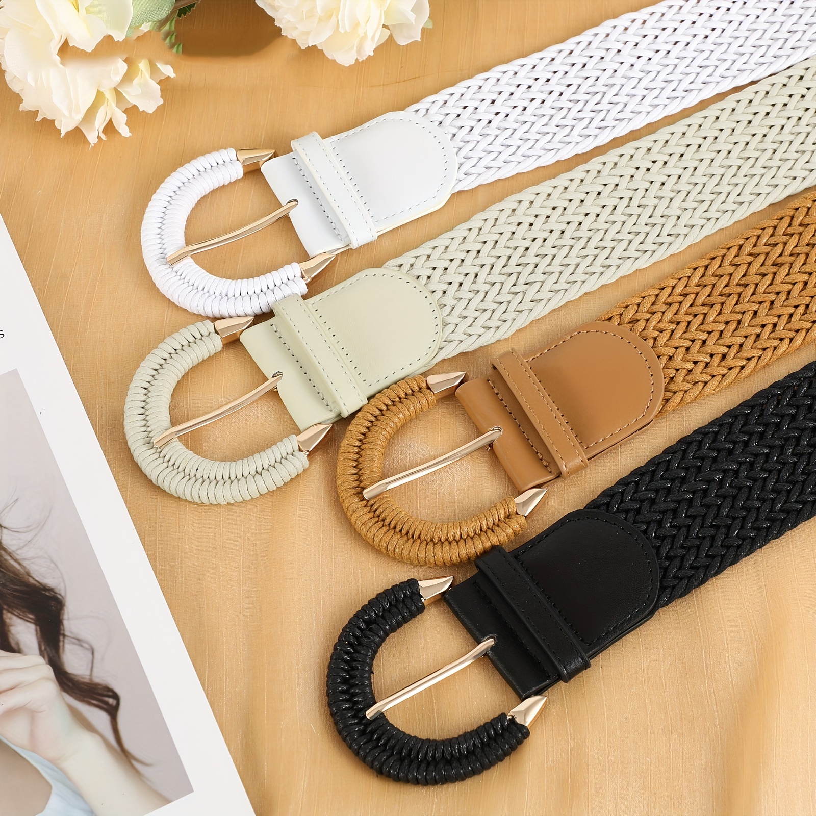 womens braided rattan wide belt waist belt half circle - Temu display picture 3