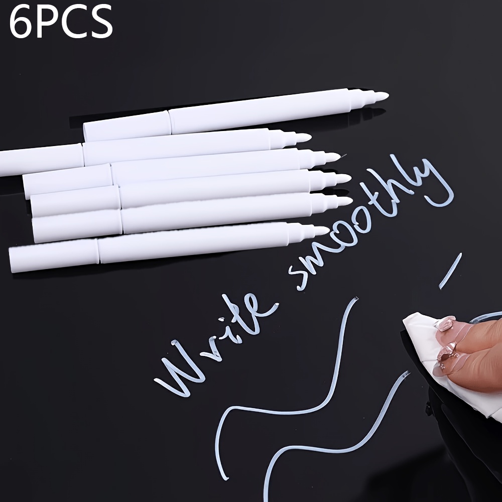 TEMU 6pcs White Liquid Chalk Markers - Quick-dry Fine Tip Dry/erase & Wet/erase Suitable For Blackboards, Glass, Windows, Suitable For School,