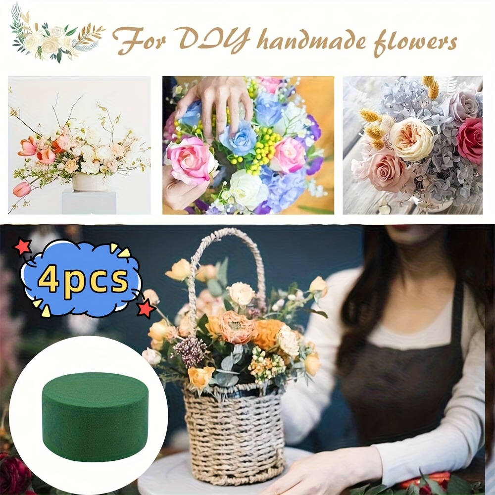 E-shop 4 Stück Große Zweckmäßige Nass/Trocken Blumen-Tonblöcke - Runde Blumenschlamm für Frische & Künstliche Blumen, DIY Hochzeits- & Partydekoration,