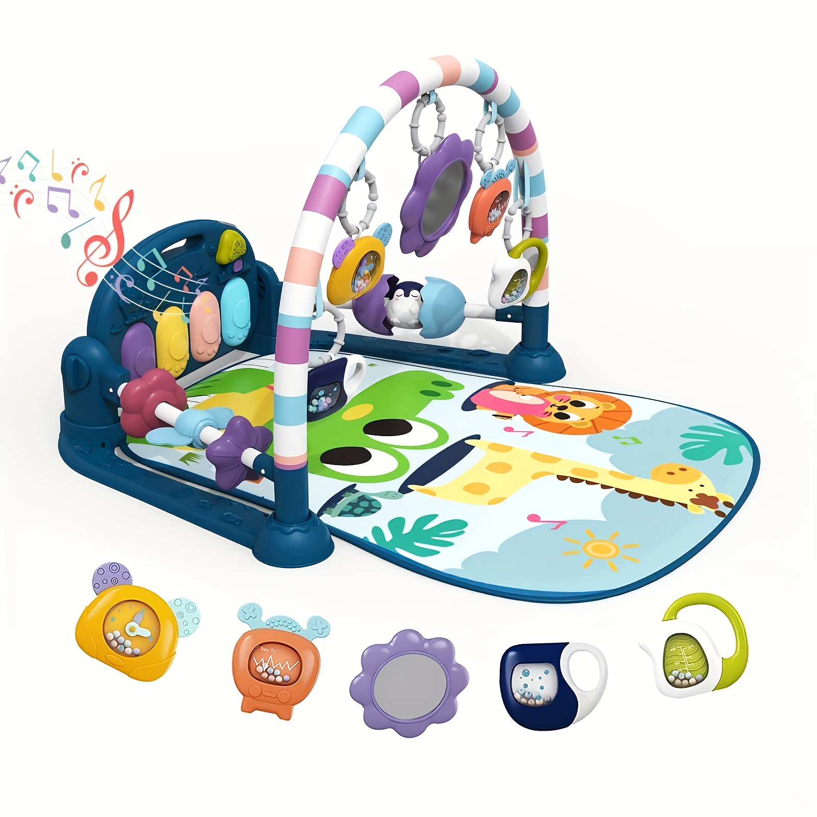 

Baby Play Mat Baby Gym, Funny Play Tummy Time Baby Activity Gym Mat With 5 Infant Learning Sensory Baby Toys, Music And Lights Gifts For Newborn Baby 0 To 3 6 9 12 Months, As Halloween, Christmas Gift