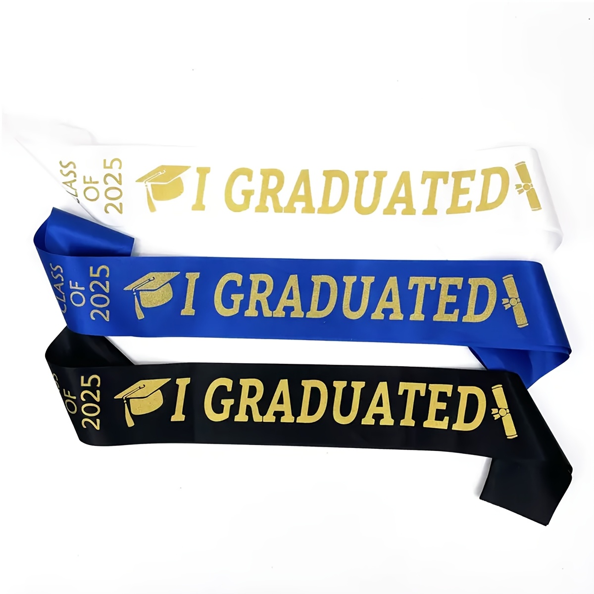 

Graduation Sash - Elegant Design In Blue, White, & Black, Polyester, Hand-washable - Grad Party Celebrations