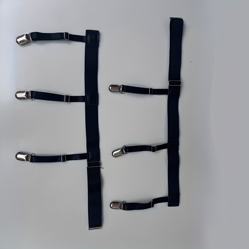 2pcs Adjustable Shirt Stays For Men, Anti-slip Shirt Tucking Garter With 3 Clips, Elastic Leg Strap To Keep Shirt In, Dress Shirt Holder