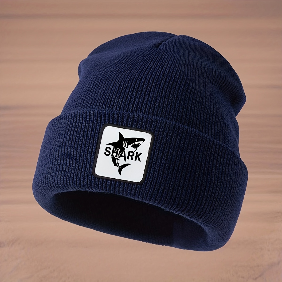 TEMU A Fashionable Knitted Beanie With A And "shark" Lettering, A Unisex Hip-hop Style Brimless Street Knitted Hat, A Warm Pullover Cap