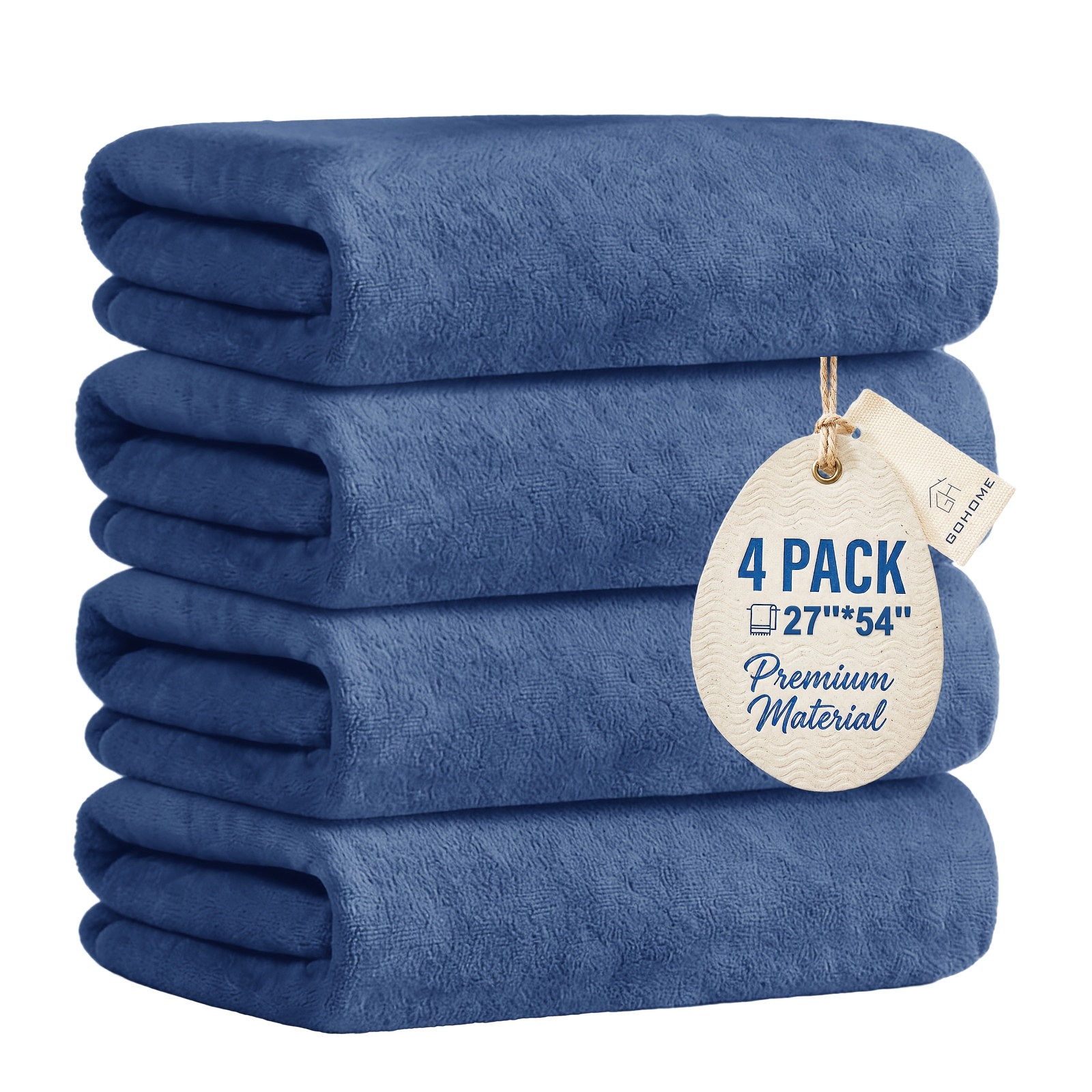 TEMU Ensemble de 4 serviettes de bain - Serviettes de bain bleu marine, ensemble de 4 serviettes, 70 x 140 cm, super douces, séchage rapide,
