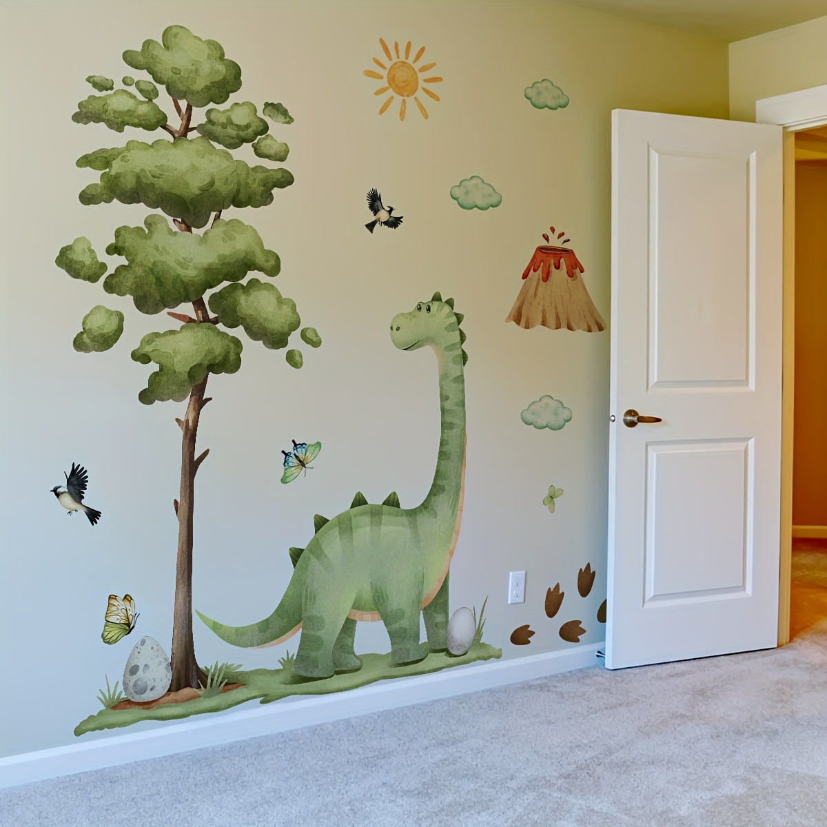 3pcs set 30 90cm 3pcs dinosaur tree   clouds volcano wall stickers for living room bedroom home background decoration self   m16037 yj