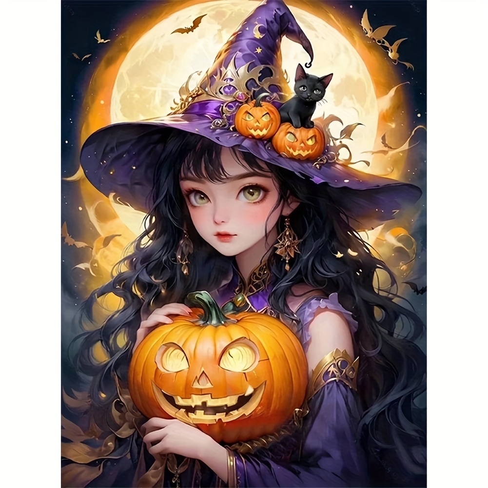 

1pc Large 5d Adult Diy Diamond Art Painting Kit - Halloween Witch - Family Wall Decor And Gift - 40x60cm/15.7x23.62in