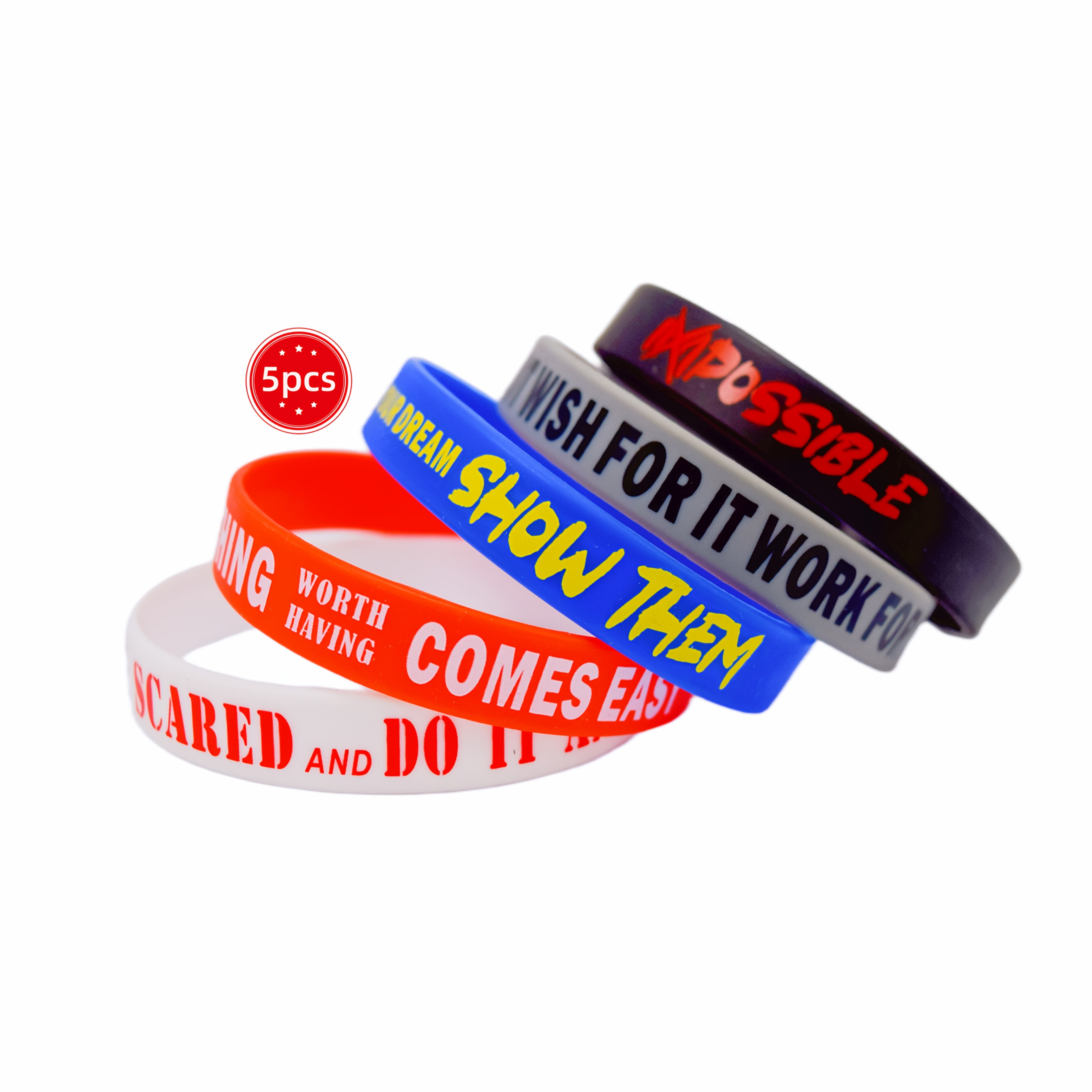 TEMU Regalo /Lui 5 braccialetti sportivi motivazionali in silicone - "Non chiedi, temi e " - Braccialetti ispiratori , , rossi e blu con design di