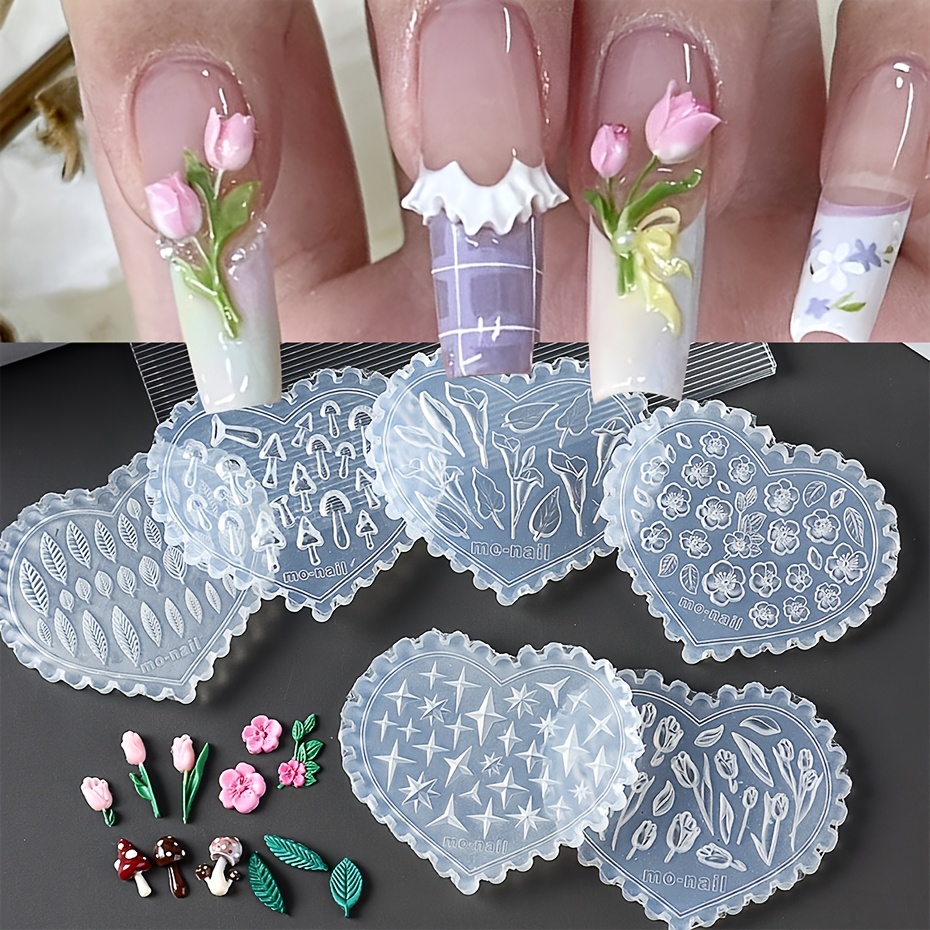 

Spring & Star Mushroom Heart-shaped Silicone Nail Art Mold - Uv Gel Polish Stamping Plate With , Manicure Tools For Diy Nail Decor, Carving Mold, Gel Print Stencils, Nail Carving