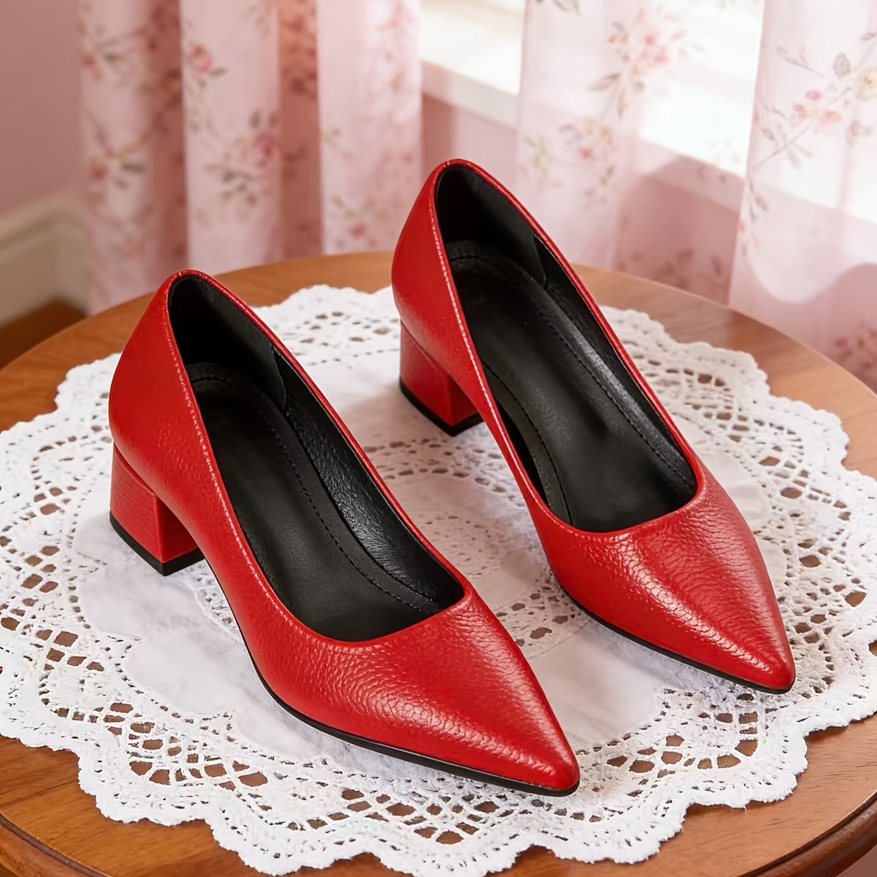 TEMU Women's Versatile And Comfortable Pointed-toe Chunky Heel Shoes, Shallow Mouth, Closed Chunky Heel, Elegant And Fashionable, Suitable For Daily