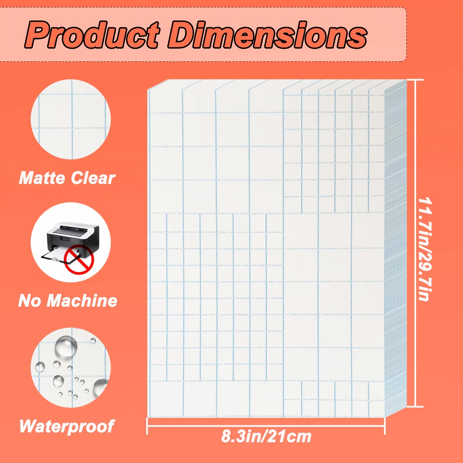 TEMU 50 Feuilles A4 Auto-Adhésives pour Plastifiage, Film de Plastification Transparent Mat à Refroidissement avec Grille, Pochettes de Plastifiage