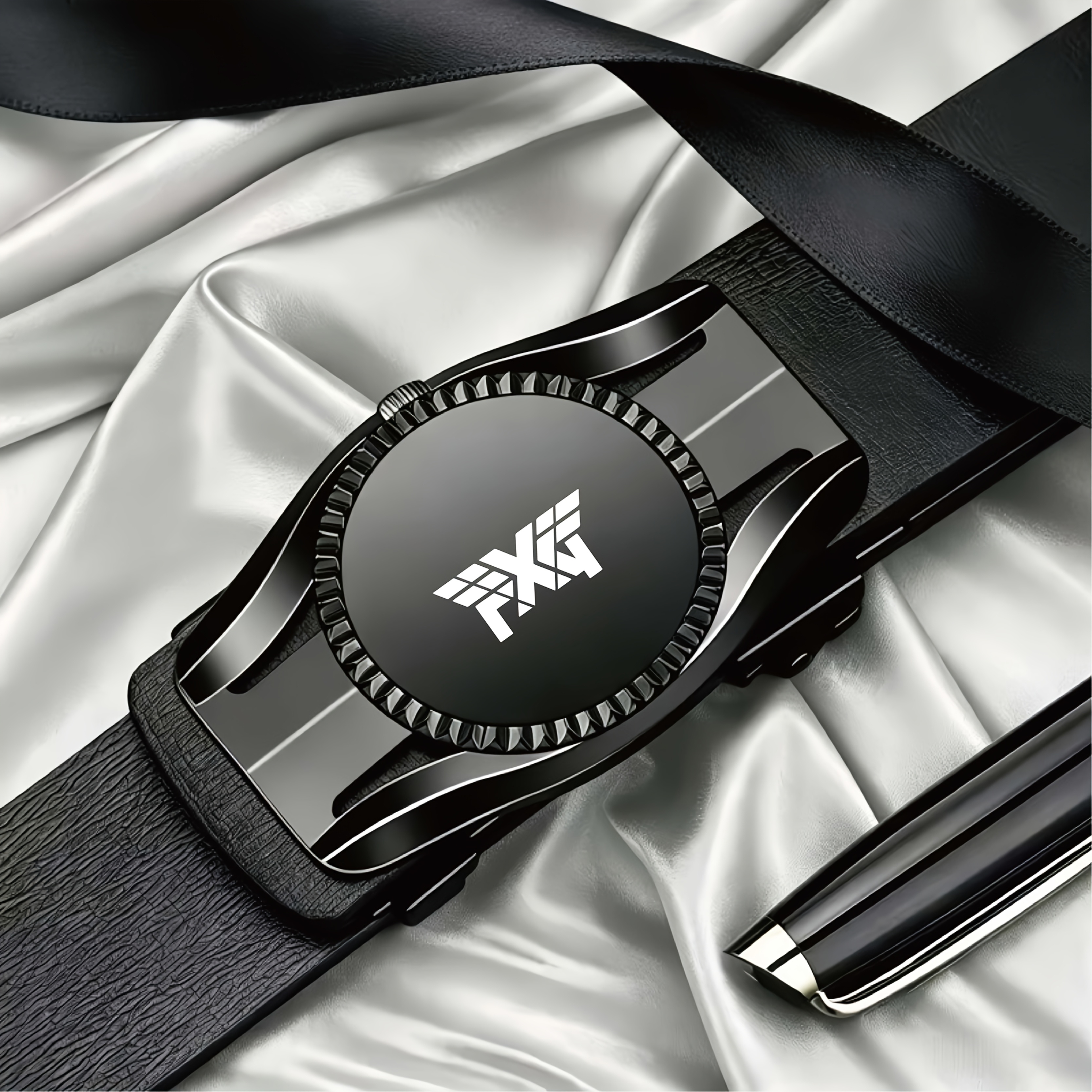 TEMU Ceinture d'affaires pour homme avec motif PXG, corps de ceinture en PVC de haute qualité, boucle en alliage lisse et durable, longueur réglable,