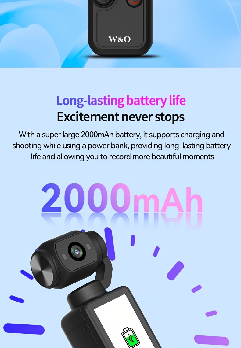 w&o 4k camera con da 1.9 e rotazione a ° - registrazione video 4k, scheda da 32gb, ricarica usb-c, stabilizzazione digitale, auto focus, compatibile per ciclismo, , vlogging - camcorder portatile per s, youtuber Dettagli dell'articolo 9