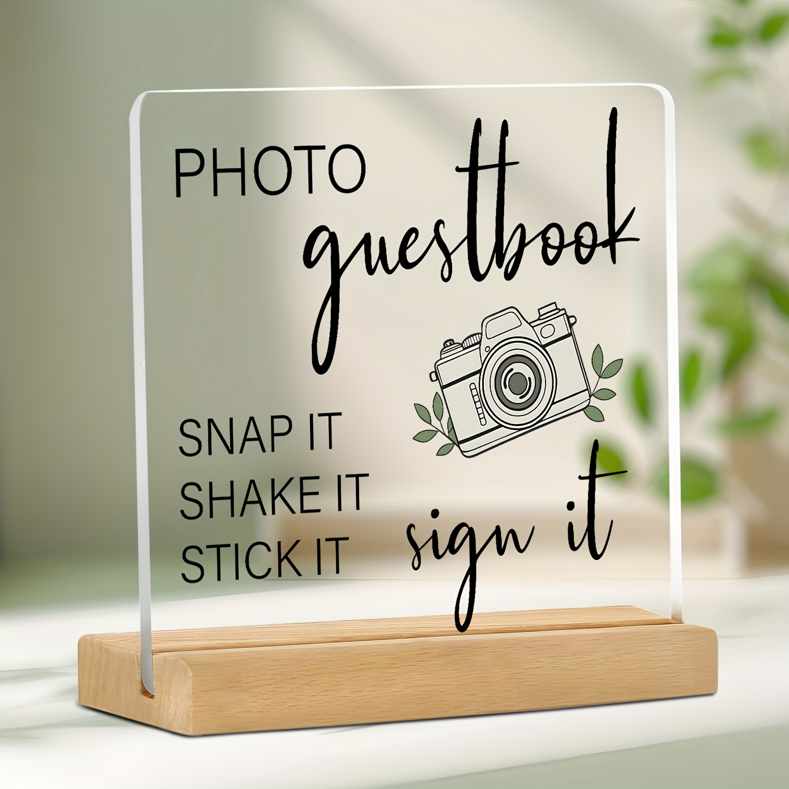 

Wedding Photo Guestbook Sign - Acrylic Table Decor With Wooden Base, Contemporary Style, , No Power Needed, Ideal For Wedding Reception, Wedding Decorations