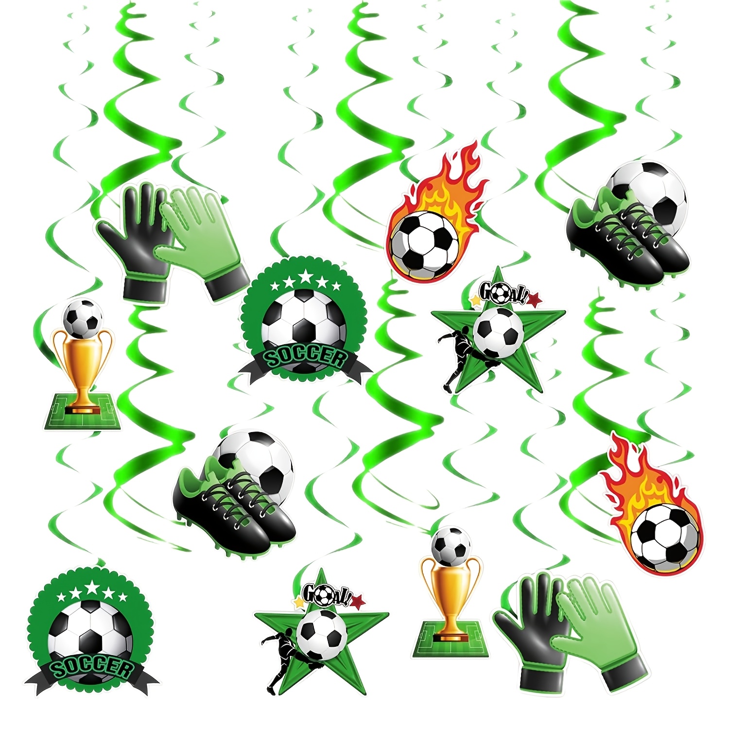 Image of 12pcs, Football-themed Hanging Vortex Flag, Football/soccer Birthday Party, Sports-themed Party Supplies, Party Decoration