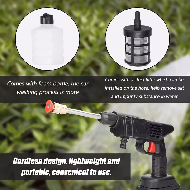cordless portable pressure washer with 2 batteries 3000psi cordless power washer 24v battery for car driveways 16 5ft hose included details 2