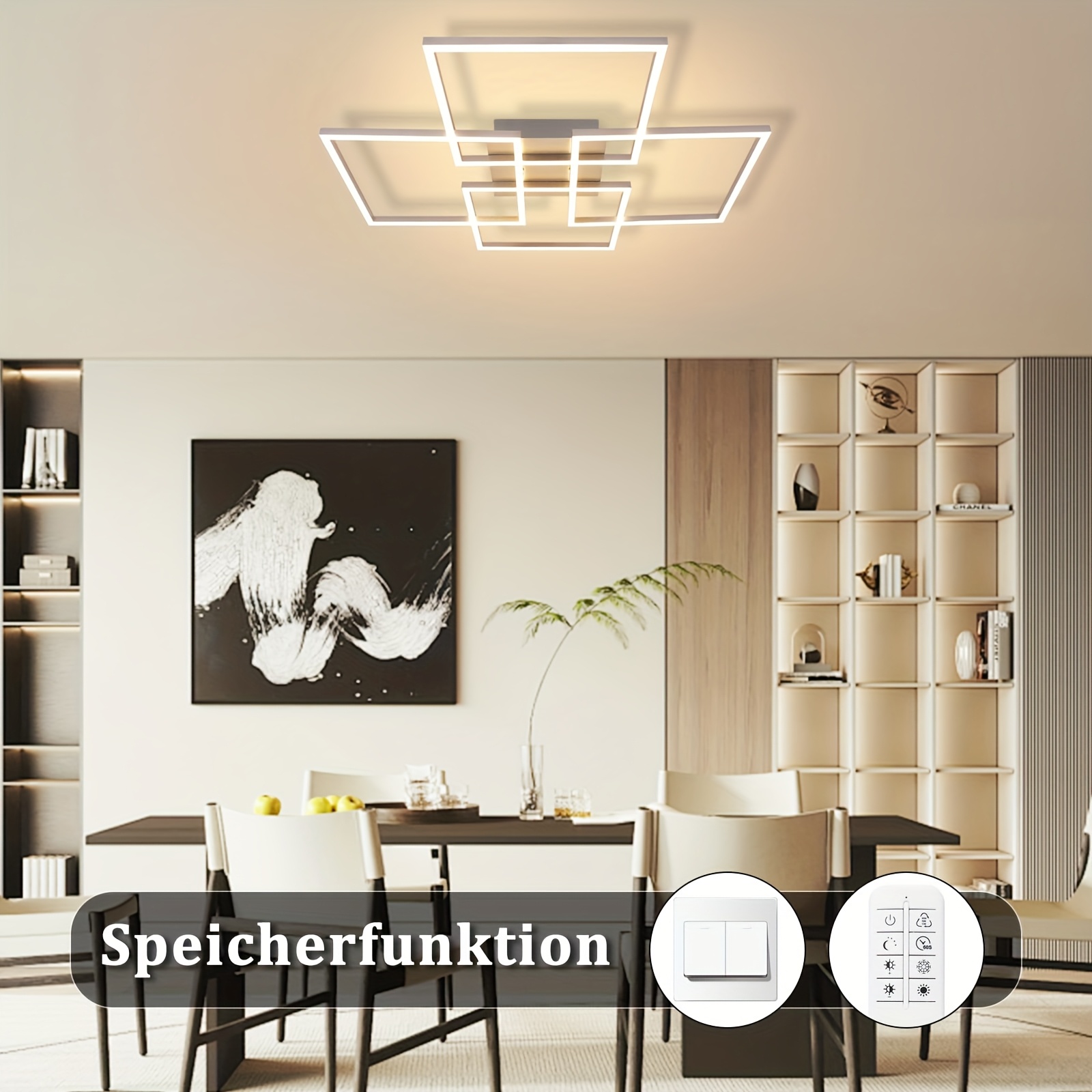 Lampada Da Soffitto LED Dimmerabile Classica Rotonda Plafoniera Per Soggiorno, Elegante Design Illuminazione Da Soffitto Moderna Per Camera Da Letto Con Telecomando, Isola E Scale (diametro 80 Cm - Foto 9