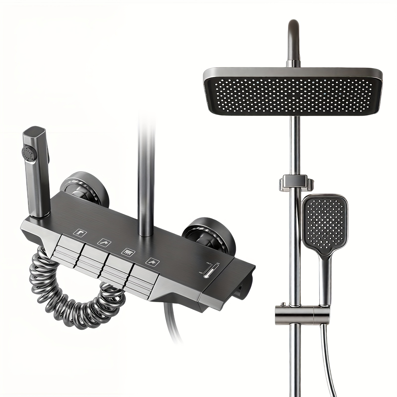 E-shop 1 Set Vierfach-Funktions Klaviertasten Duschsystem, Thermostatische Regendusche und Handbrause, Badewannenarmatur, Wandmontierte Bidet-Dusche