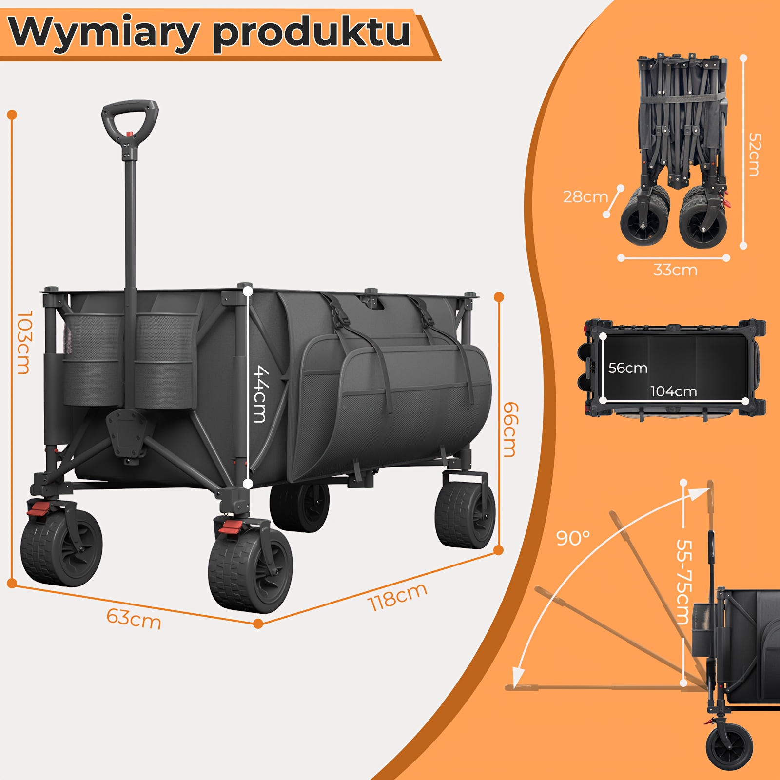 TEMU Devoko 200Kg (300L) Carro para Mascotas Resistente, y Plegable; Transportín para Perros y Gatos para Exteriores; Ruedas Giratorias de 360° con