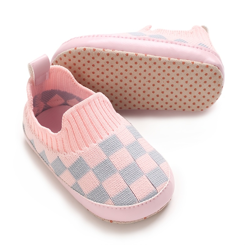 1 Pair Unisex Infant Casual Slip-On Shoes, Plaid & Solid Color, Comfortable Lightweight Non-Slip Walking Footwear for Indoor & Outdoor, Fabric Upper, Cloth Insole, Spring/Fall Collection