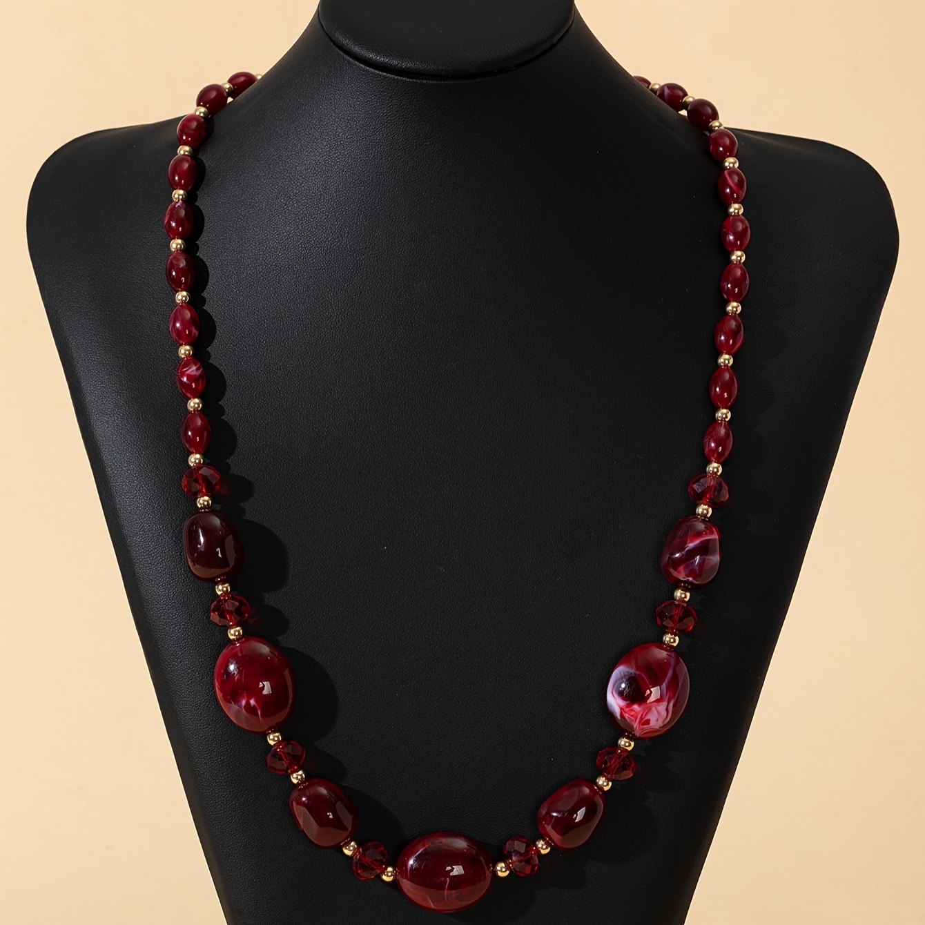 TEMU Boho Simple Style Acrylic Bead Necklace Set - Non-metallic Plating - Red Beaded Fashion Jewelry For Daily And Party Occasions - Versatile Accessory For All Seasons