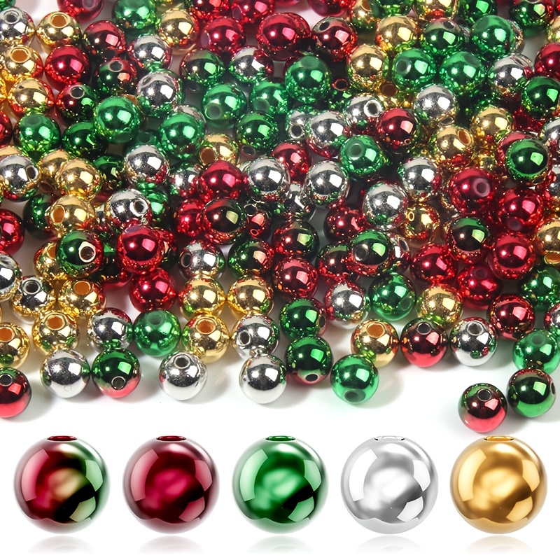 TEMU 149pcs 8mm Red Green, Red, Green, Golden, Silvery Acrylic Beads, Bracelets, Necklaces, Pendants, Decorative Beads, Holiday Gifts, Parties