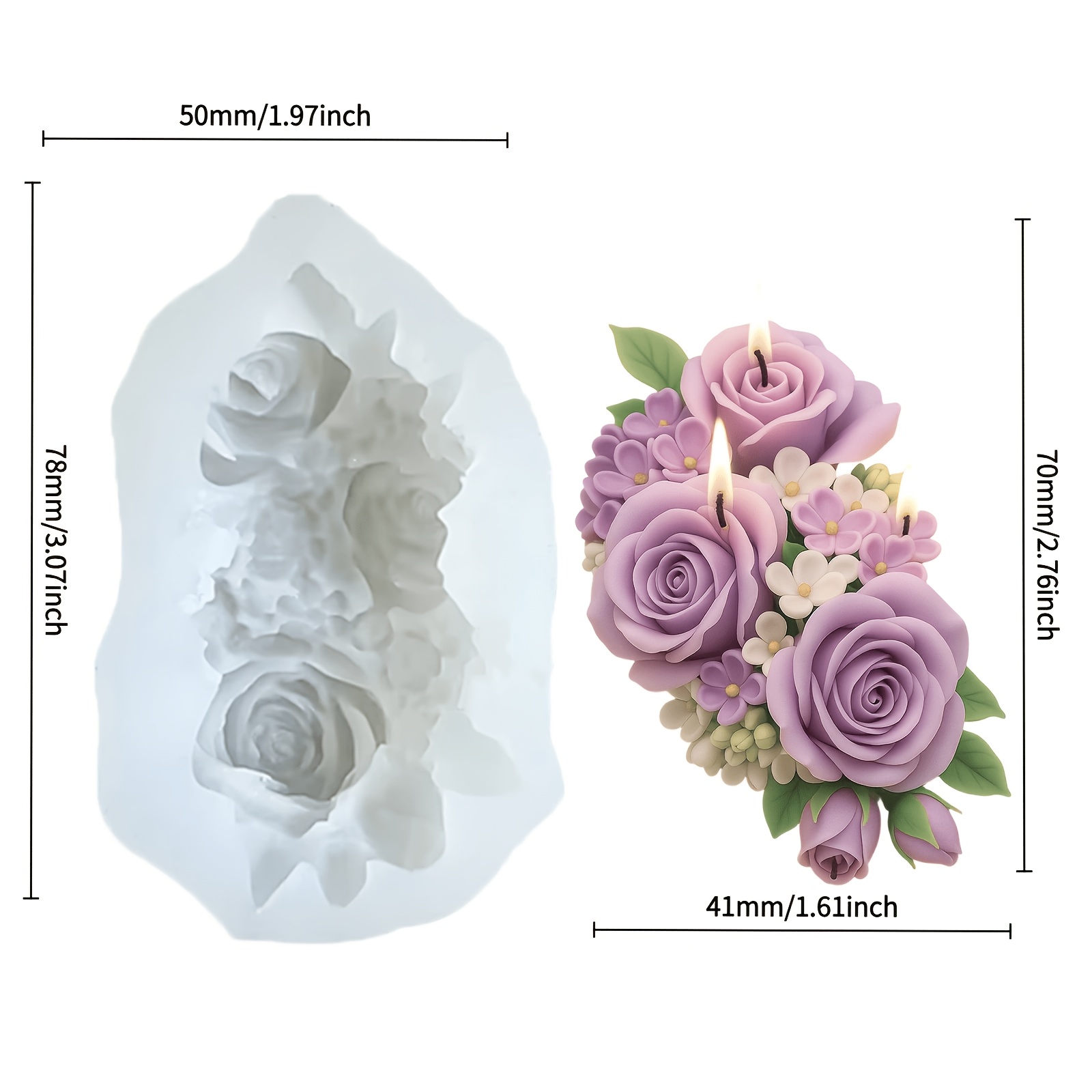 TEMU Cibatu 3d Rose Bouquet Mold Suitable For Resin, Candle & Gypsum Crafts - Reusable Flexible Silicone Flower Mold With Clear Carving, , Durable