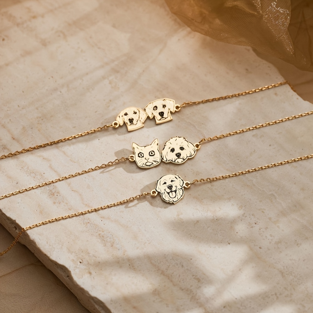 TEMU Bracciale Personalizzato con Ritratto del Tuo Animale , Bracciale con Foto del Tuo Animale, Bracciale in Acciaio Inossidabile con Testa e Cane,