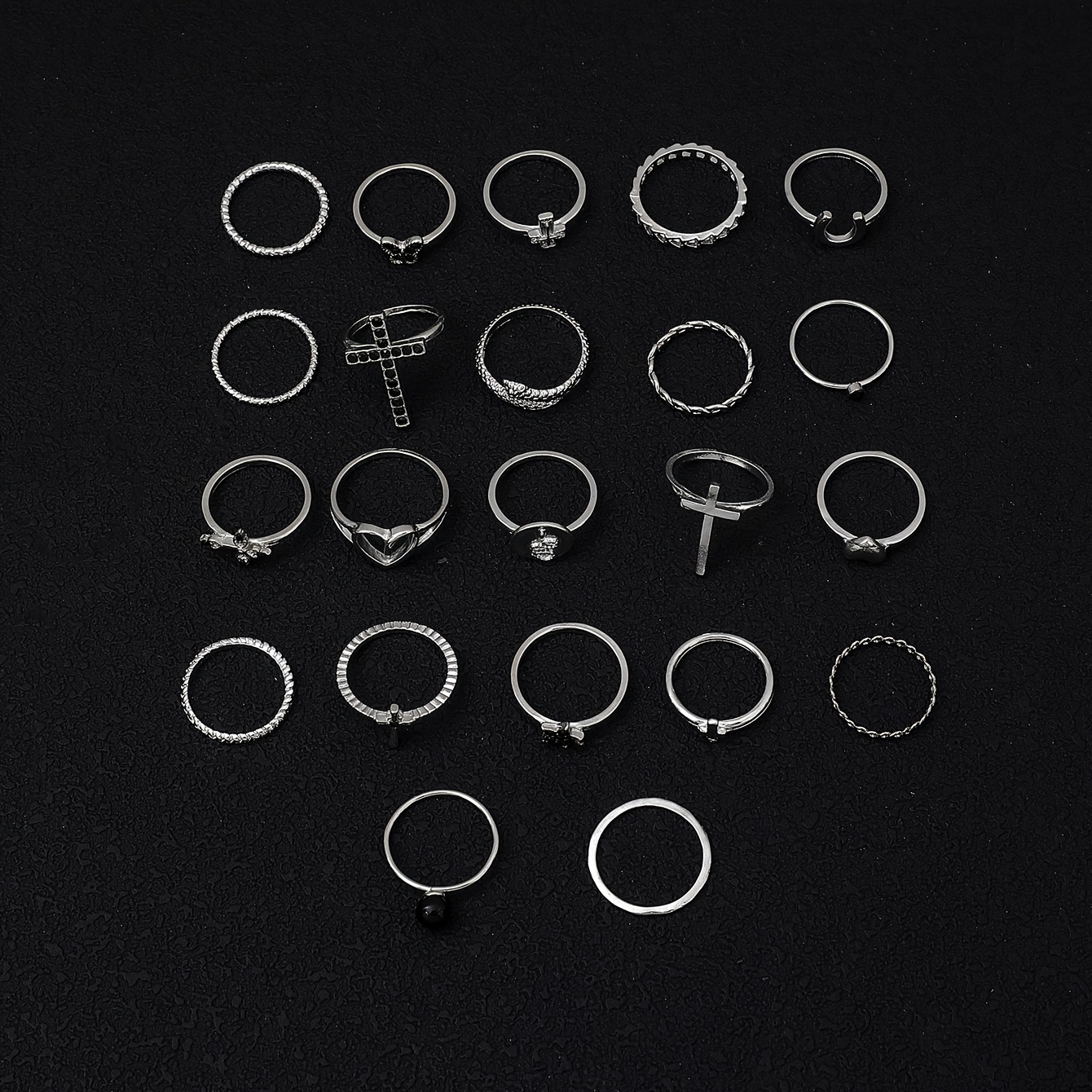 22pcs Alloy Rhinestone Stackable Ring Set