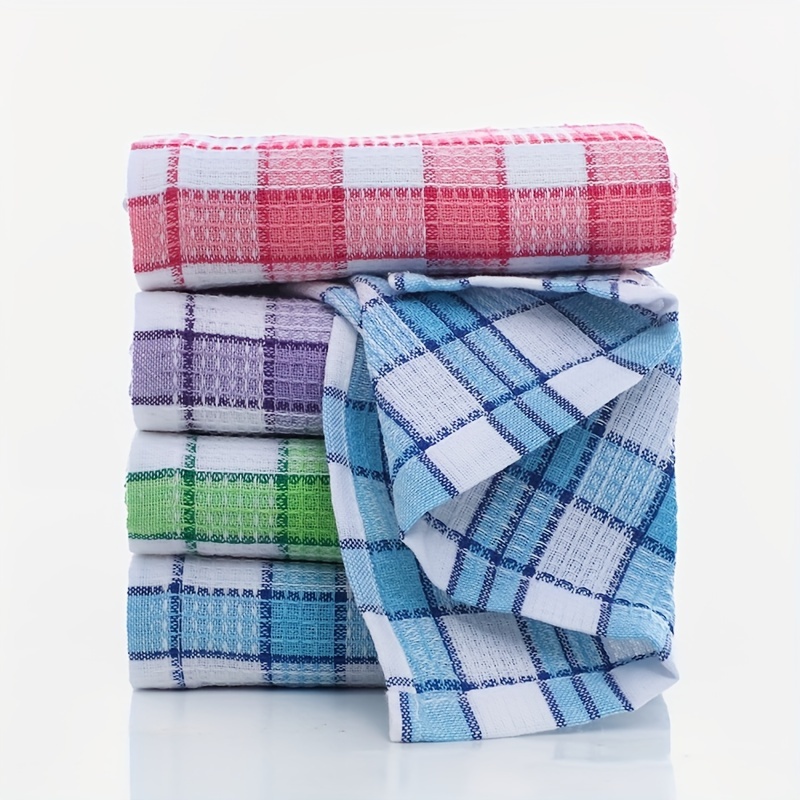 

4-piece Ultra-soft Waffle Weave Dish Towels - Super Absorbent, Durable Cotton Blend With Deep & Light Plaid Design For Cleaning And Drying
