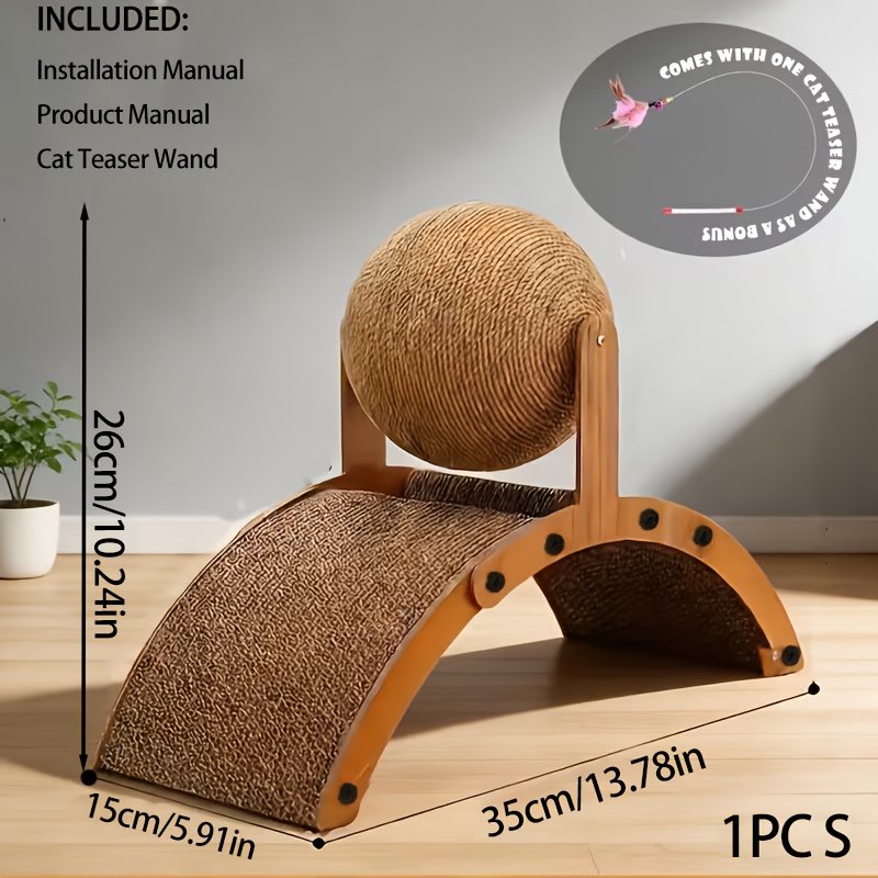 TEMU Cat Scratching Ball Toy Cat Claw Grinding Plate Wear- Spinning Paper Vertical Cat Scratching Column Self-relaxation Products