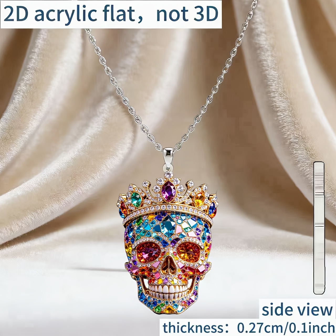 TEMU 2d Flat, [2d Flat] 1pc, 2d Acrylic Crown Skull New Women's Necklace, Diy Pendant Fashion Sweater Chain, Gift For Birthday Parties And Holidays,