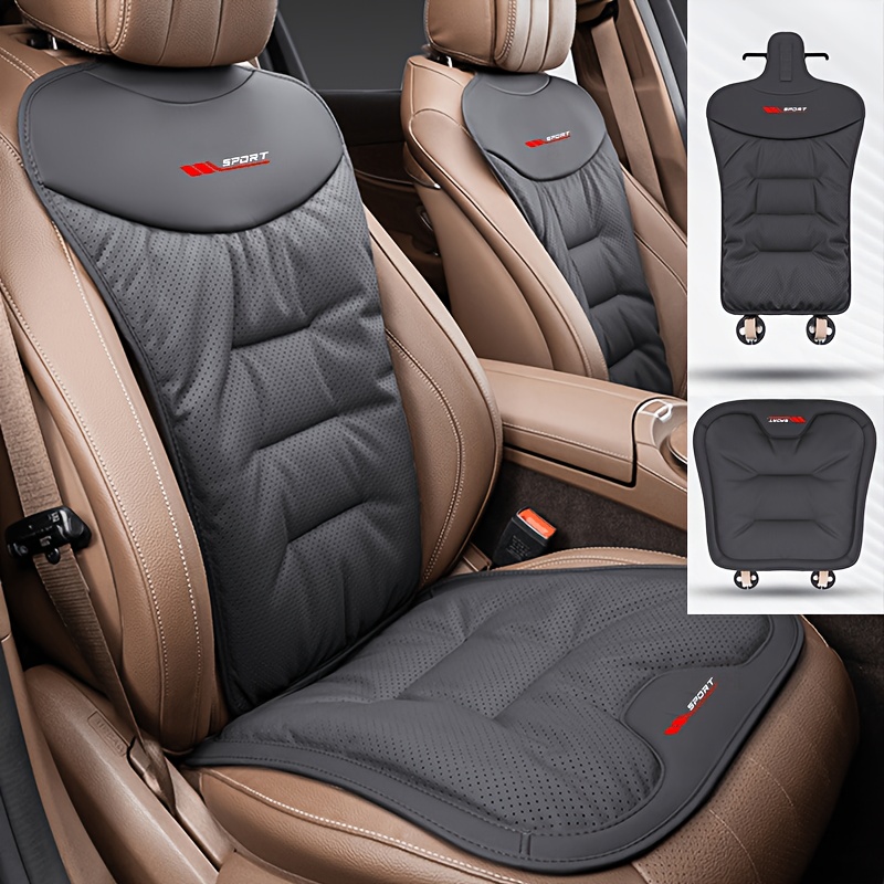 Image of 2pcs Car Seat Cushion Set (seat Pad + Back Cushion) - High-end Skin-friendly Pu Leather With A . Perforated Design For To Prevent Sweat . High- Fluffy Provides Support, Resists Sagging