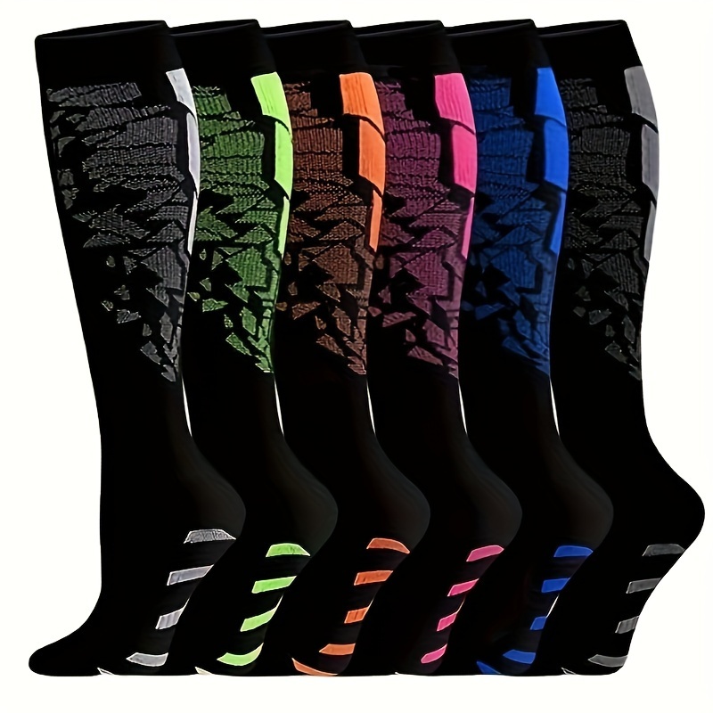 

6 Pairs Of Men's Compression Knee High Sport Socks, Sweat-absorbing Nylon Blend Comfy Breathable Socks For Men's Basketball Football Training, Running Outdoor Activities