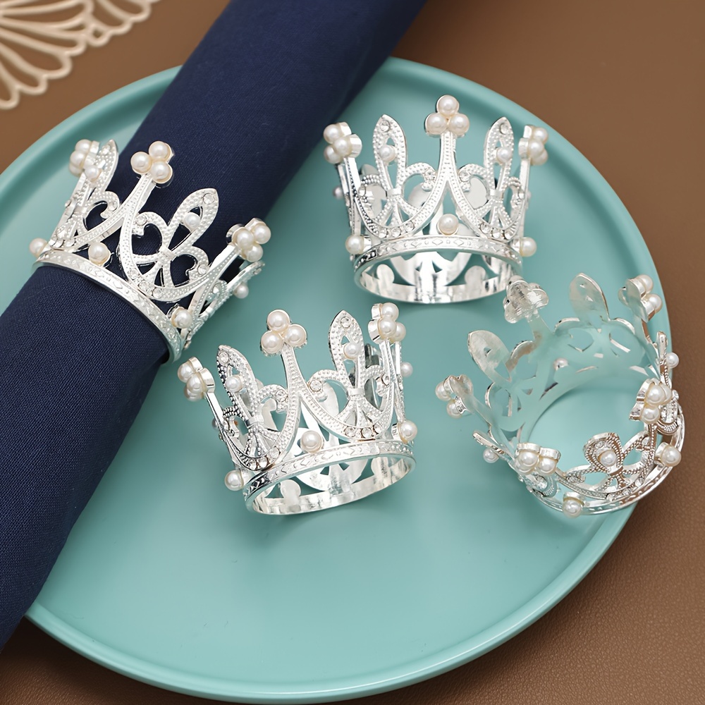 

Goxawee 6-pack Crown Napkin Rings - Zinc Alloy Pearl & Diamond Embellished - Shatterproof & Break Resistant Decor For Dining, Wedding & Banquet Tables